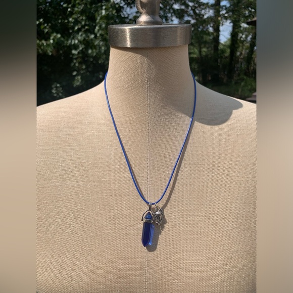 Handmade Cobalt Blue Resin Crystal Amulet Necklace & Elephant Charm - Picture 11 of 14